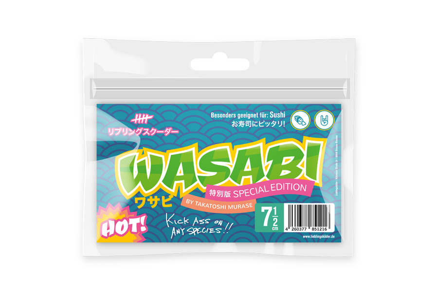 Verpackung von Gummifisch Lieblingsköder Wasabi
